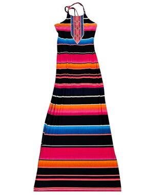 Sevengate Fashion Nova Striped Aztec Tribal Halter Maxi Bodycon Dress Medium